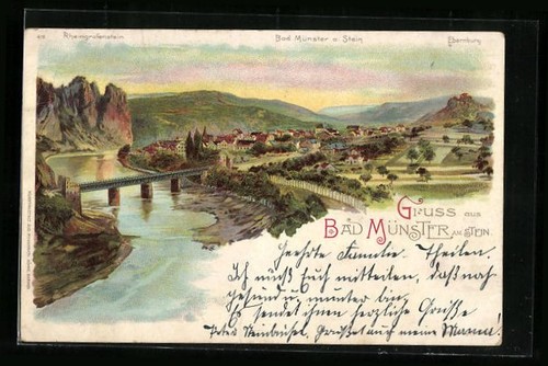 Lithographie bad münster - lithographie, am