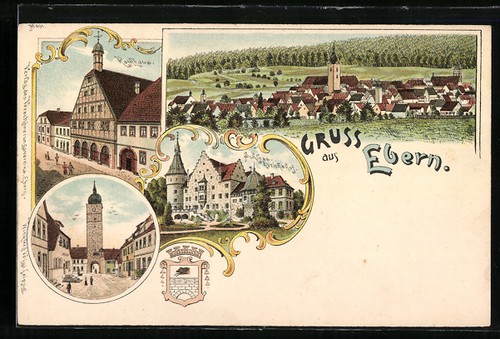 Lithographie ebern schloss - lithographie,
