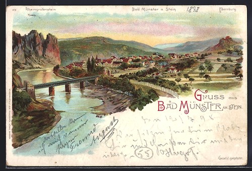 Lithographie bad münster - bad, am